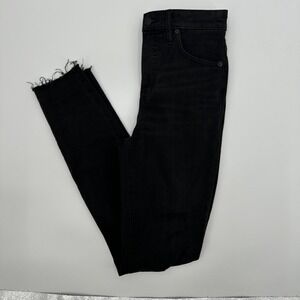 Madewell Jeans Womens 27 Tall‎ Black Curvy High-Rise Skinny Distressed Raw Hem